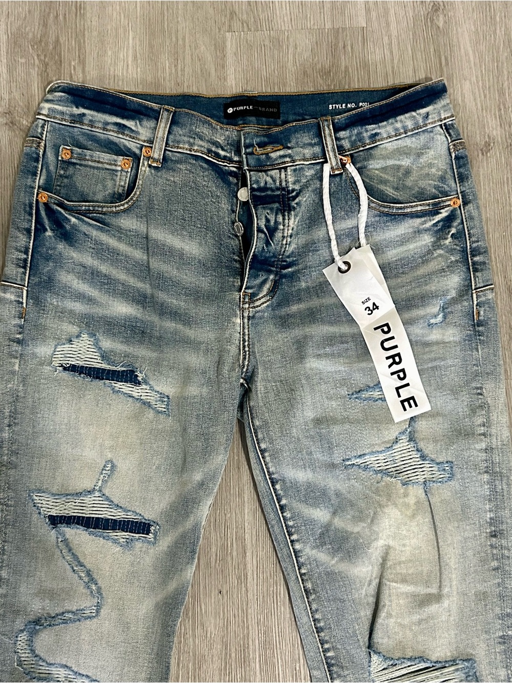 Purple Brand Distressed Light Blue Slim Straight Men’s Jeans